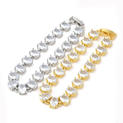 Clear Cubic Zirconia Tennis Bracelet, Brass Oval Link Chain Bracelet, Lead Free & Cadmium Free