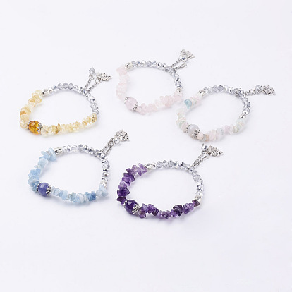 Bracelets de charme de pierre naturelle, perles de verre, 316 chaînes en acier inoxydable et pendentifs en alliage de style tibétain, éléphant