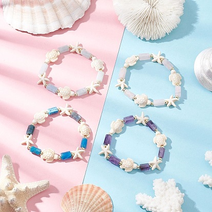 4шт. синтетические бирюзовые и натуральные апатитовые и аметистовые и аквамариновые и розовые кварцевые бусины для женщин, черепаха и морская звезда