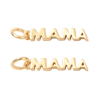 20Pcs Brass Pendants, with Jump Ring, Long-Lasting Plated, Word MAMA