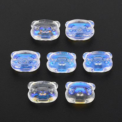 Electroplate Transparent Glass Beads, AB Color Half Plated, Bear