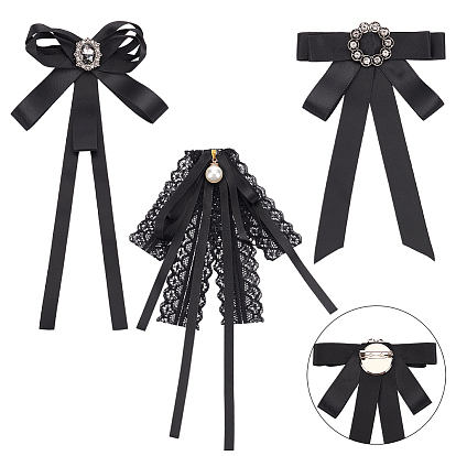 3шт 3 стили полиэстеровая лента бант брошь, булавка для галстука-бабочки со стразами и искусственным жемчугом