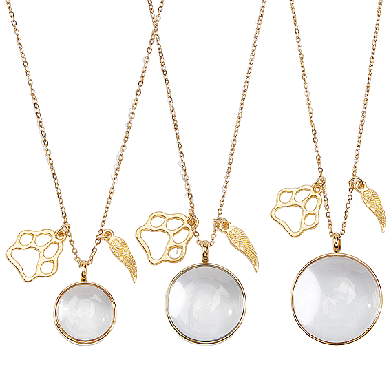 3 шт. 3 размеры отпечаток лапы крыла 304 нержавеющая сталь и стекло плоские круглые ожерелья с подвесками в виде медальона из меха домашних животных