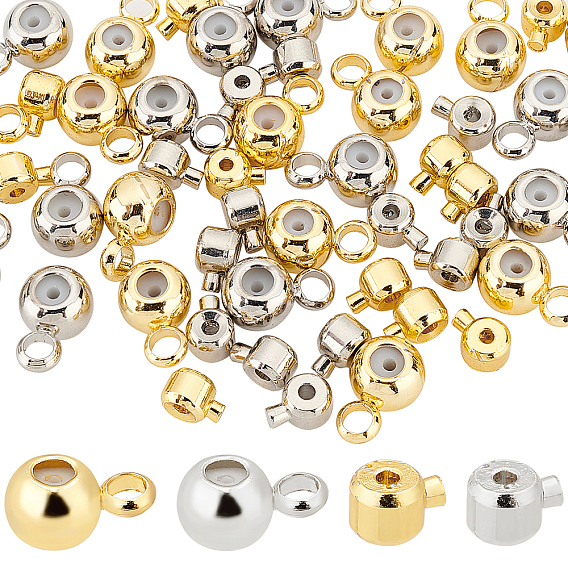 56Pcs 4 Style Brass Tube Bails & Crimp Beads, Rondelle