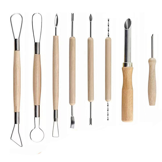 Инструменты для скульптуры из глины из нержавеющей стали, инструмент для резьбы по фарфору с деревянной ручкой