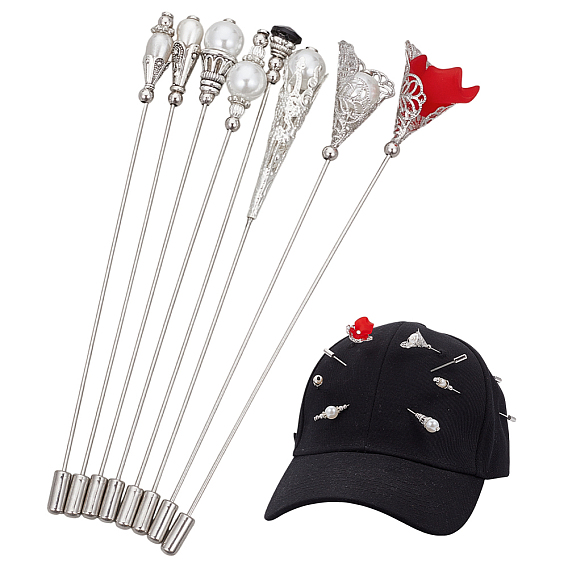 8шт 8 стили латунная брошь булавка, с фурнитурой из сплава, нержавеющей стали и акрила, Изысканная булавка на лацкан для девушек, цветок