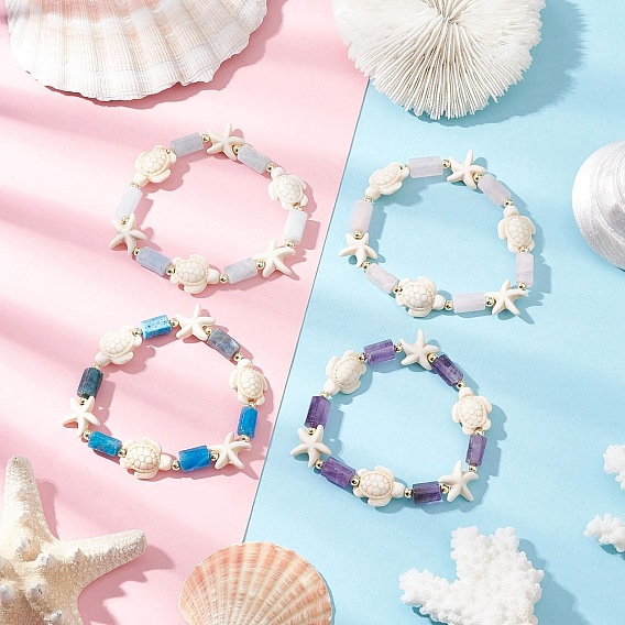 4шт. синтетические бирюзовые и натуральные апатитовые и аметистовые и аквамариновые и розовые кварцевые бусины для женщин, черепаха и морская звезда