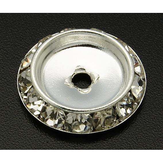 Латунные бусины разделители для поставки стразов, с четкими стразами, плоско-круглые, металлический черный 