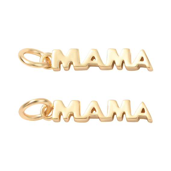 20Pcs Brass Pendants, with Jump Ring, Long-Lasting Plated, Word MAMA