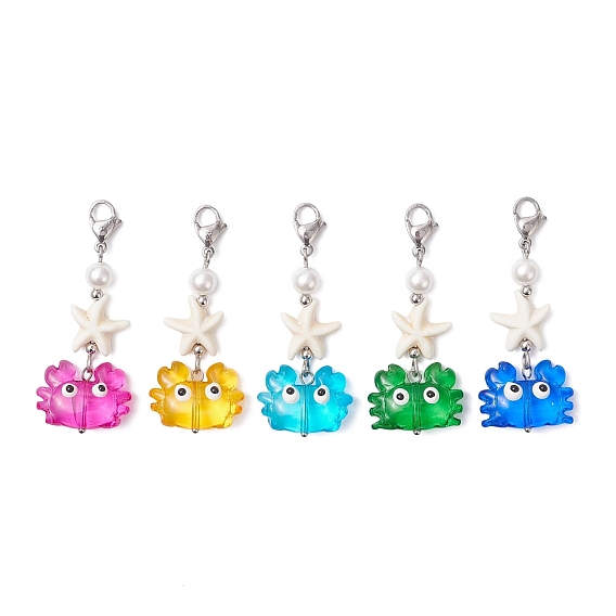 Подвеска ручной работы в виде краба и синтетической бирюзы, с 304 из нержавеющей стали Lobster Claw застежками