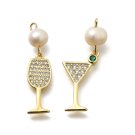 Латунные микро проложить кубического циркония подвески, чашка, стойки покрытие, долговечный, без кадмия и без свинца, реальный 18 k позолоченный, с натуральной жемчужиной