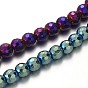 Electroplated Non-magnetic Synthetic Hematite Round Beads Strands, Faceted, 6mm, Hole: 1mm, about 71pcs/strand, 15.7 inch