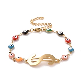 Vacuum Plating 304 Stainless Steel Dollar Sign Link Bracelet with Colorful Enamel Evil Eye Chains for Women