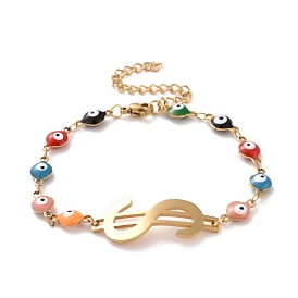 PVD Vacuum Plating 304 Stainless Steel Dollar Sign Link Bracelet with Colorful Enamel Evil Eye Chains for Women