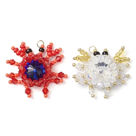 Handmade Glass Seed Beads, Loom Pattern, with Glass Rhinestone Cabochons, Crab Pendants