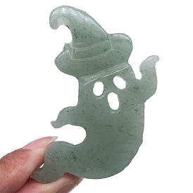 Natural Green Aventurine Carved Ghost Figurines, for Home Office Desktop Decoration