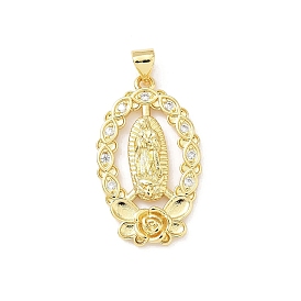 Латунные микропаве прозрачные подвески с фианитом, овал и девы марии, без свинца и без кадмия, долговечный, стойки покрытие