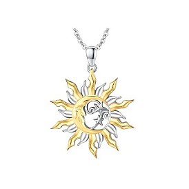 Two Tone Alloy Sun with Star Pendant Necklaces for Women