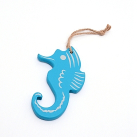 Adornos colgantes de tablero de mdf, decoración de pared decoración colgante de puerta, con cuerda de cáñamo, caballito de mar