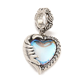 Rack Plating Brass Resin European Dangle Charms, Wing Heart Large Hole Pendants, Long-Lasting Plated