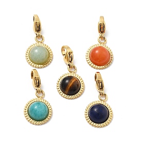 Украшение кулона из натурального драгоценного камня, с 304 из нержавеющей стали Lobster Claw застежками, ионное покрытие (ip), реальный 14 k позолоченный, полукруглый