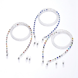 Cordon de lunettes, sangle porte-lunettes, avec le mal de perles au chalumeau des yeux, perles de rocaille en verre et extrémités de boucle en caoutchouc