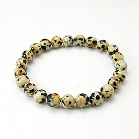 Natural Dalmatian Jasper Jasper Round Beaded Bracelets, Stretch Bracelets