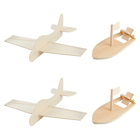 Olycraft Unfinished Blank Wooden Toys, for DIY Hand Painting Crafts, Airplane and Ship