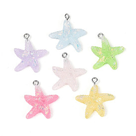 Прозрачные смоляные подвески, прелести морская звезда, с петлями из железа с платиновым покрытием и фольгой из битого стекла.