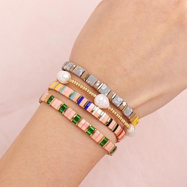 5 Браслеты из стеклянного бисера и латунных бусин, эластичные, для женщин, прямоугольные