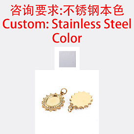 304 Stainless Steel Pendant Cabochon Settings, with Jump Rings, Oval