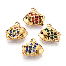 304 прелести нержавеющей стали, рыба, со стразами, без свинца и без кадмия, реальный 18 k позолоченный