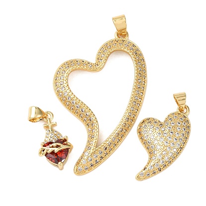 Латунные микро проложить кубического циркония подвески, стойки покрытие, долговечный, без свинца и без кадмия, шарма сердца, реальный 18 k позолоченный