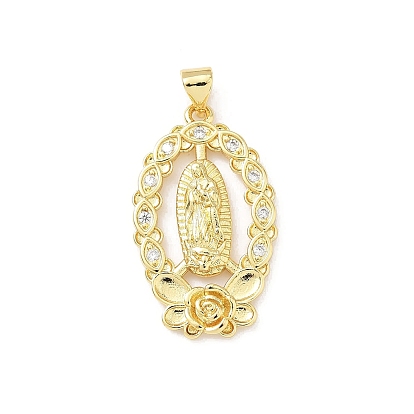 Латунные микропаве прозрачные подвески с фианитом, овал и девы марии, без свинца и без кадмия, долговечный, стойки покрытие