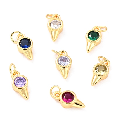 Real 18K Gold Plated Brass Micro Pave Cubic Zirconia Charms, with Jump Ring, Cadmium Free & Lead Free, Long-Lasting Plated, Cone