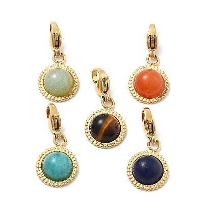 Украшение кулона из натурального драгоценного камня, с 304 из нержавеющей стали Lobster Claw застежками, ионное покрытие (ip), реальный 14 k позолоченный, полукруглый