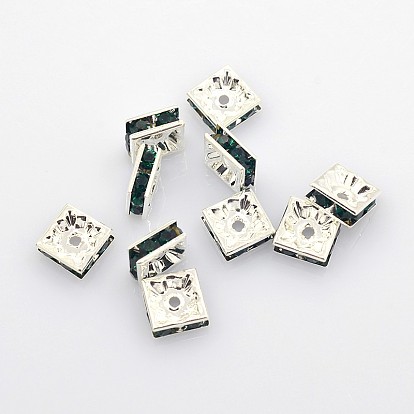 Латунные бусины разделители для поставки стразов, класс А, квадратный, без никеля , серебряные