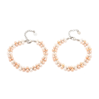 Браслеты с бусинами из натурального пресноводного жемчуга, реальный 18 k позолоченный, С латунными круглыми бусами, долговечный