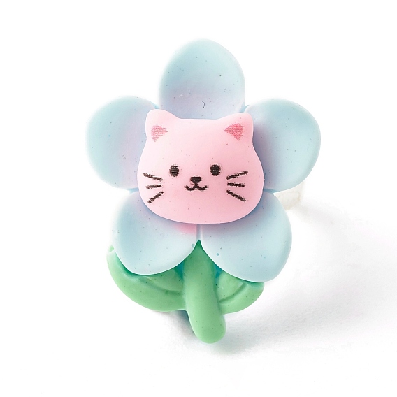 Blume mit verstellbarem Ring aus Katzenharz, Messingschmuck für Damen