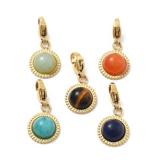 Украшение кулона из натурального драгоценного камня, с 304 из нержавеющей стали Lobster Claw застежками, ионное покрытие (ip), реальный 14 k позолоченный, полукруглый