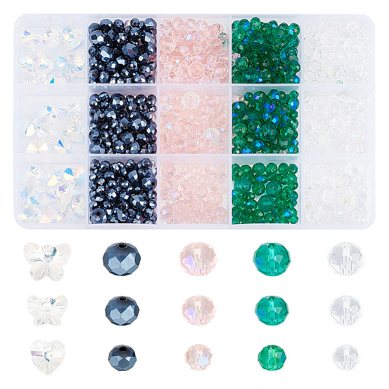Набор ювелирных изделий diy, включая прозрачные стеклянные бусины и подвески-бабочки, сердца и круглые