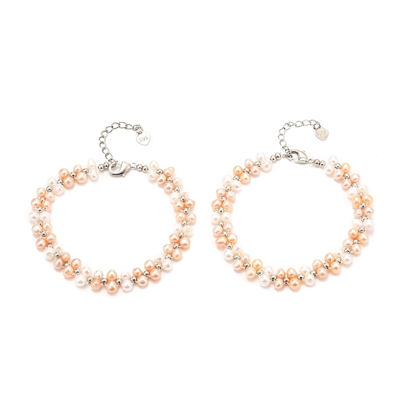 Браслеты с бусинами из натурального пресноводного жемчуга, реальный 18 k позолоченный, С латунными круглыми бусами, долговечный