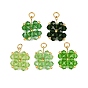 5 шт. 5 цветные прозрачные стеклянные бусины подвески, клевер, с открытыми пружинными кольцами из нержавеющей стали 304, граненые