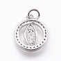 Brass Micro Pave Cubic Zirconia Pendants, Lady of Guadalupe Charms, Lead Free & Cadmium Free, Flat Round with Virgin Mary
