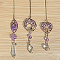 Glass Pendant Decorations, Natural Amethyst Chips Tree of Life Hanging Suncatchers, with Metal Findings, for Home, Car Interior Ornaments
