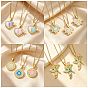 Brass Enamel Heart Angel Flat Round Pendant 201 Stainless Steel Cable Chain Necklaces for Women, Golden, with Crystal Rhinestone