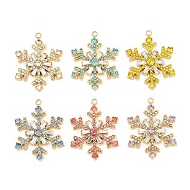304 Stainless Steel Rhinestone Pendants, Snowflake Charms, Ion Plating(IP), Real 18K Gold Plated