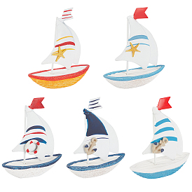 PANDAHALL ELITE 5Pcs 5 Styles Mediterranean Style Natural Wood Home Display Decorations, Sailboat