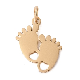 Manual Polishing 201 Stainless Steel Pendants, with Jump Ring, Laser Cut, Footprint Charm