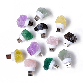 Nuggets Natural Gemstone USB Night Light, Healing Raw Stone Night Lamp for Bedroom Home Decor